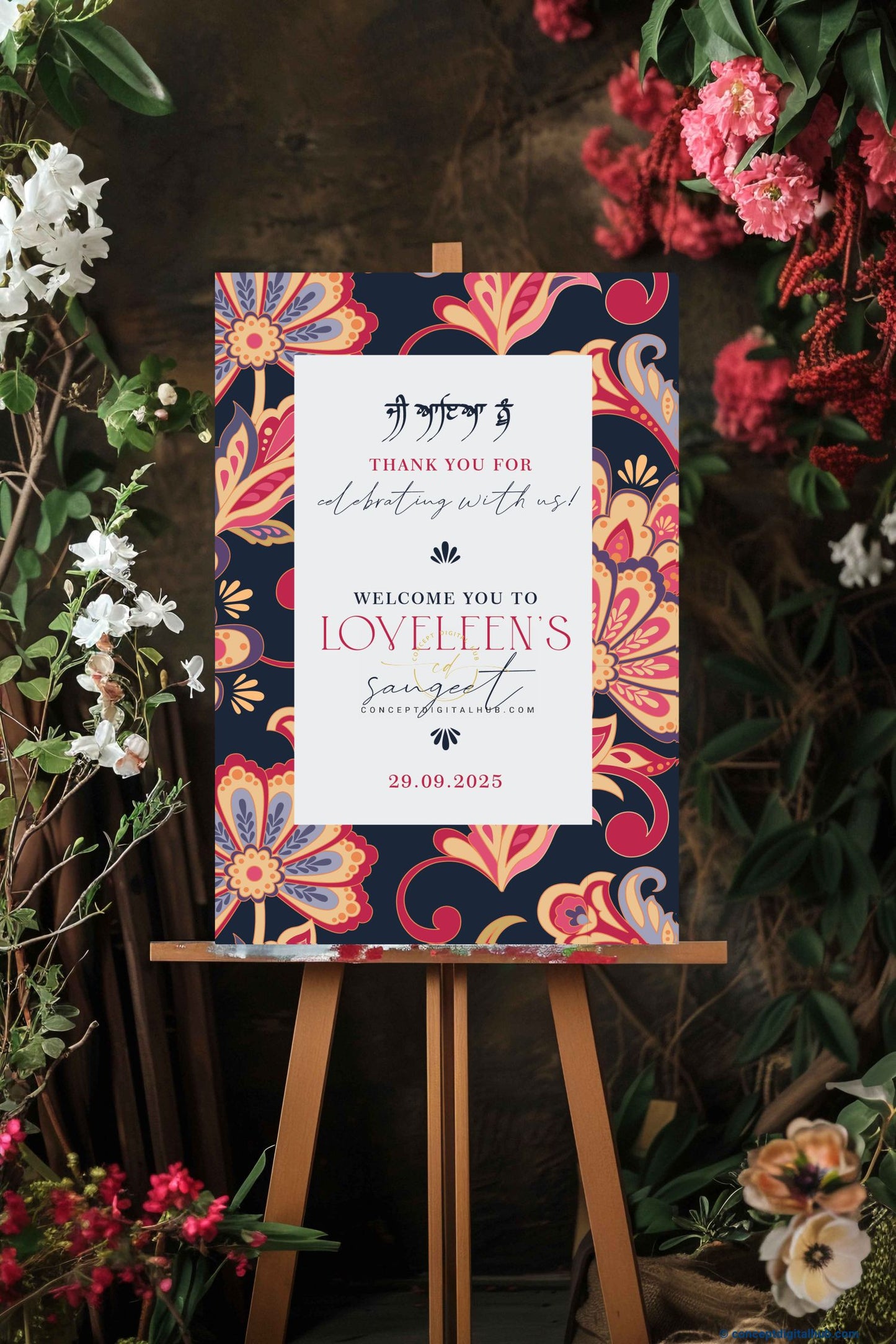 Tealish Blue Color Floral Pattern Welcome Board for Sangeet