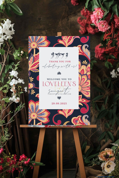 Tealish Blue Color Floral Pattern Welcome Board for Sangeet
