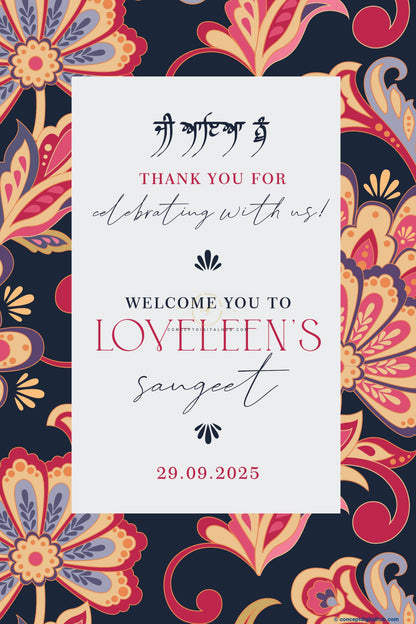 Tealish Blue Color Floral Pattern Welcome Board for Sangeet