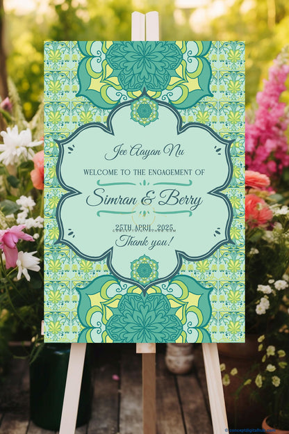 Green Color Floral Welcome Board for Engagement