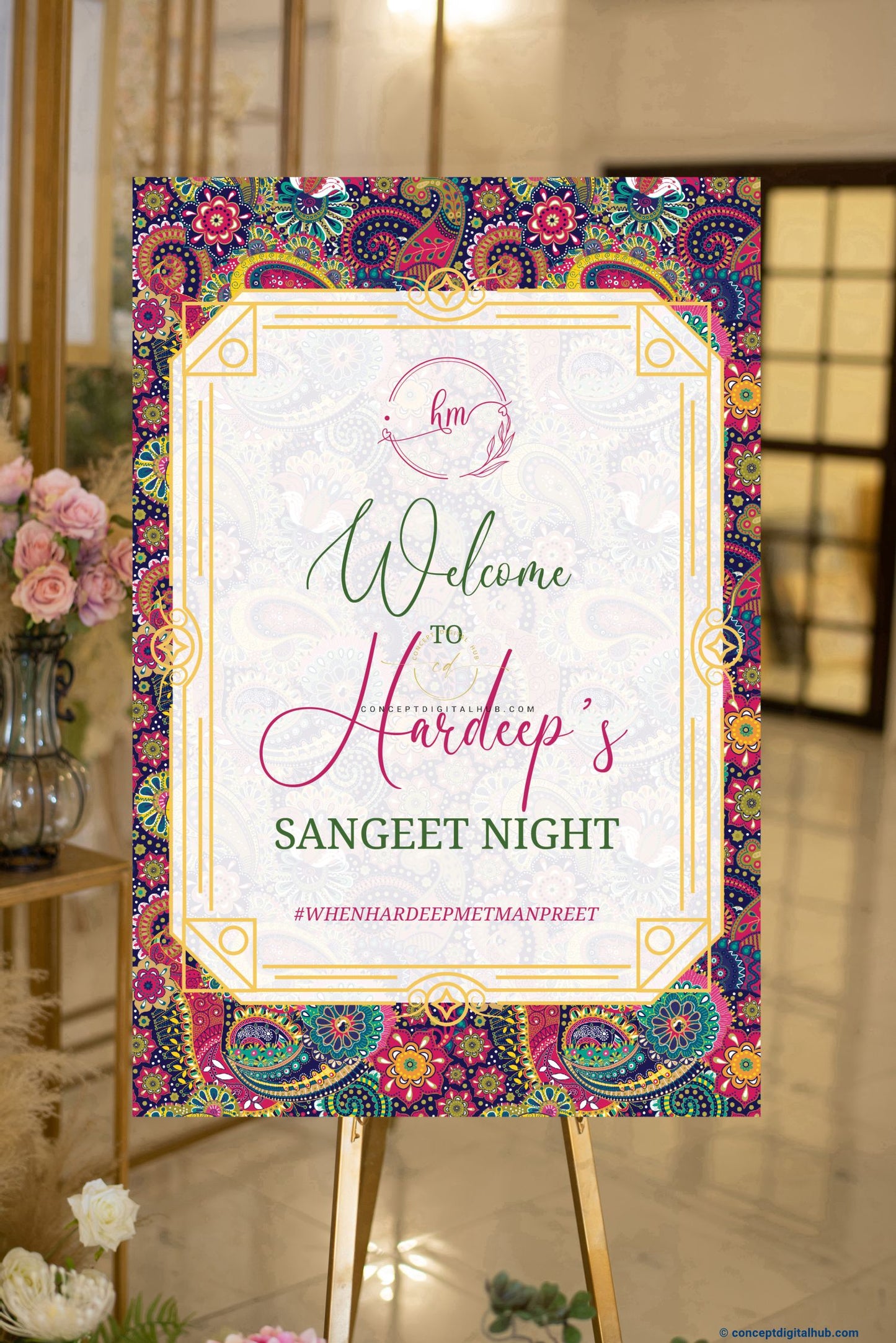 Colorful Welcome Sign Board For Sangeet