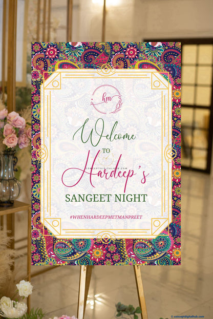 Colorful Welcome Sign Board For Sangeet