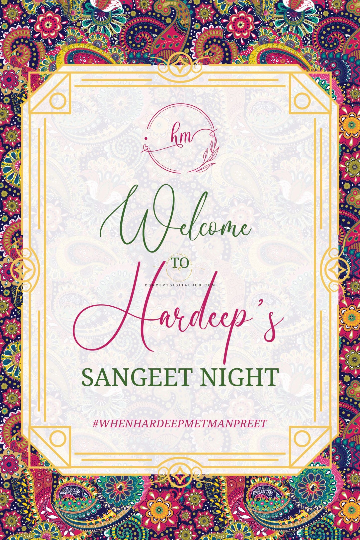 Colorful Welcome Sign Board For Sangeet