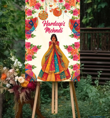 Floral Mehndi Welcome Sign Board