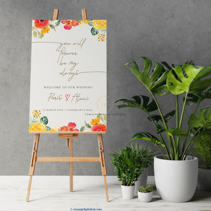 Wedding Welcome Sign Board Orange Yellow