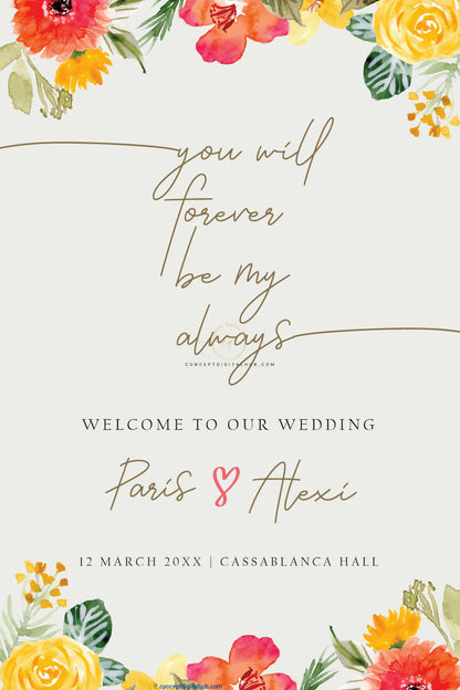 Wedding Welcome Sign Board Orange Yellow