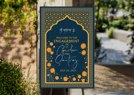 Blue Whale Color Gerbera Daisy Welcome Board for Engagement