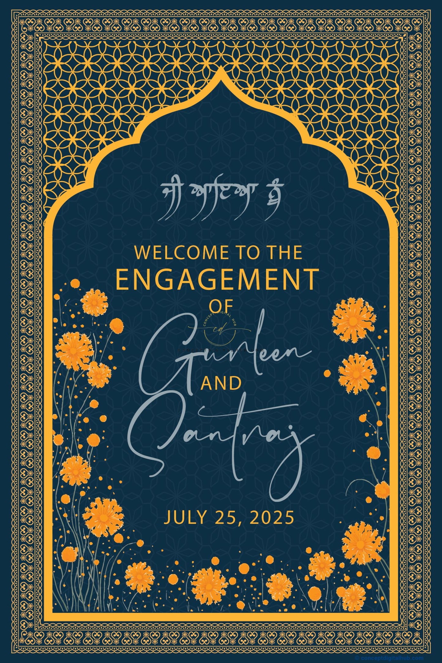 Blue Whale Color Gerbera Daisy Welcome Board for Engagement
