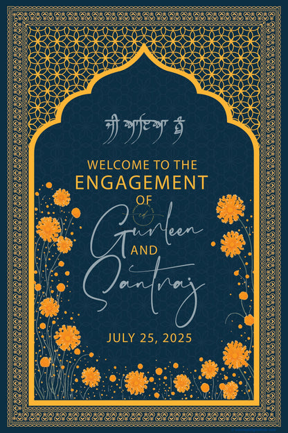 Blue Whale Color Gerbera Daisy Welcome Board for Engagement