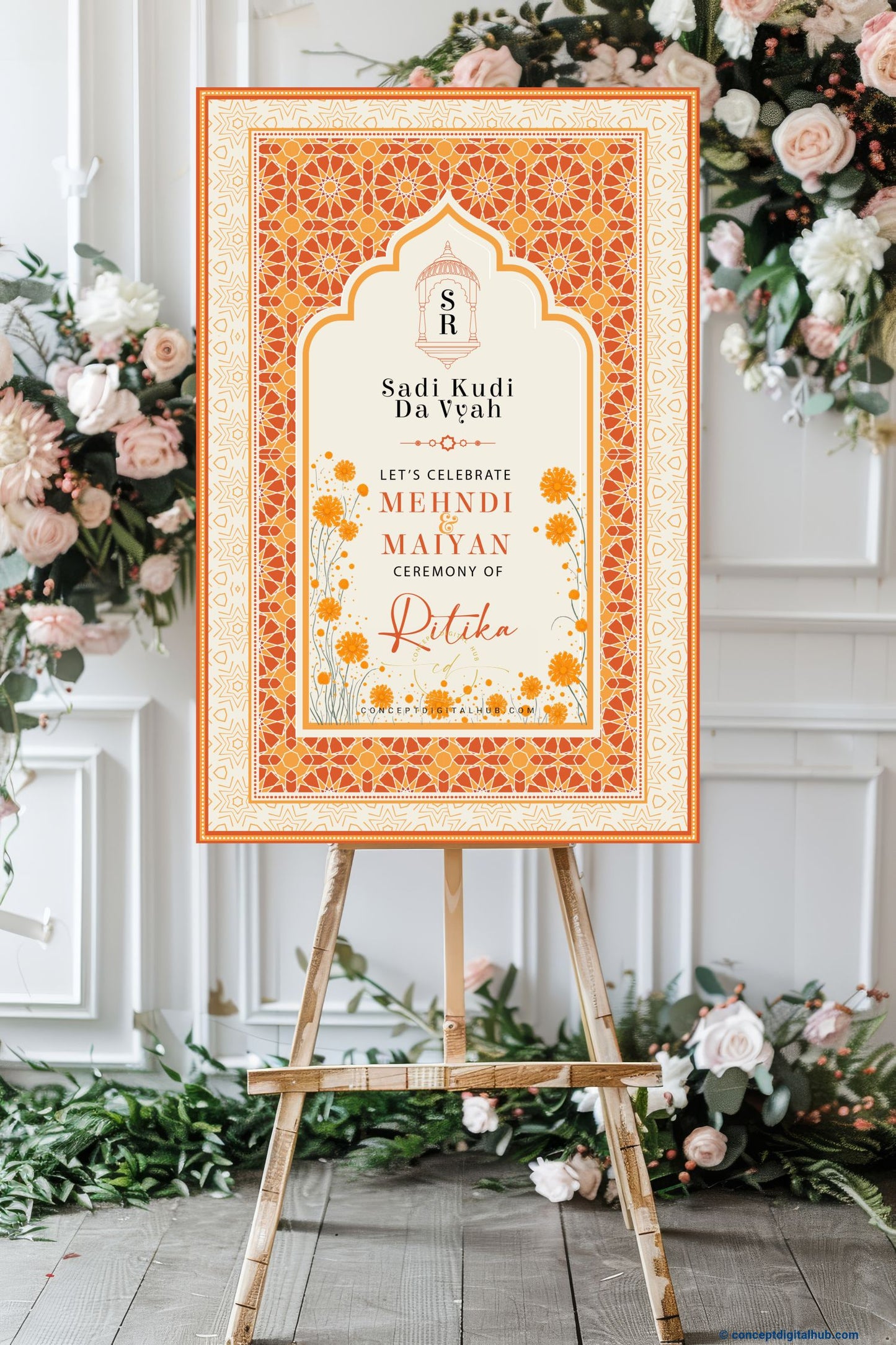 Light Orange Color Marigold Welcome Board for Maiyan