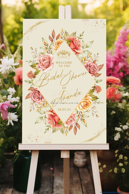 Elegant Peonies Bridal Shower Welcome Sign Board