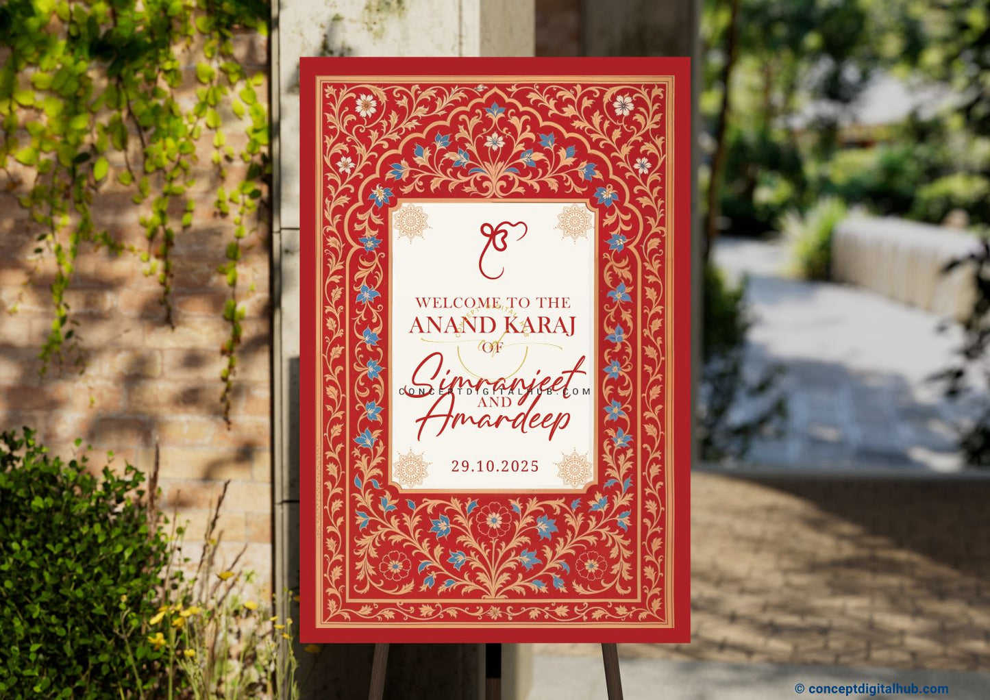 Red Brown Color Floral Welcome Board for Wedding Week