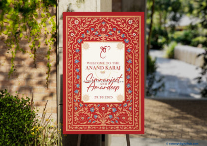 Red Brown Color Floral Welcome Board for Wedding Week