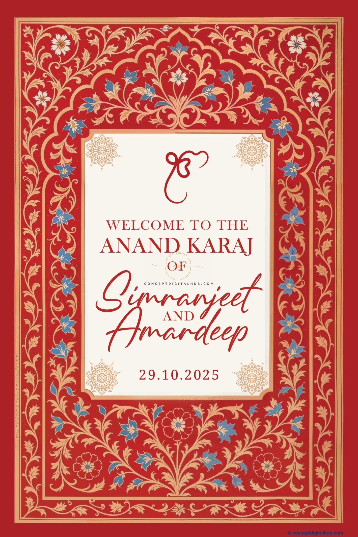 Red Brown Color Floral Welcome Board for Wedding Week