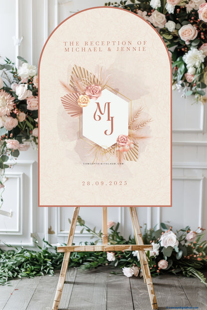 White Rock Color Blush Floral Welcome Board for Wedding Week