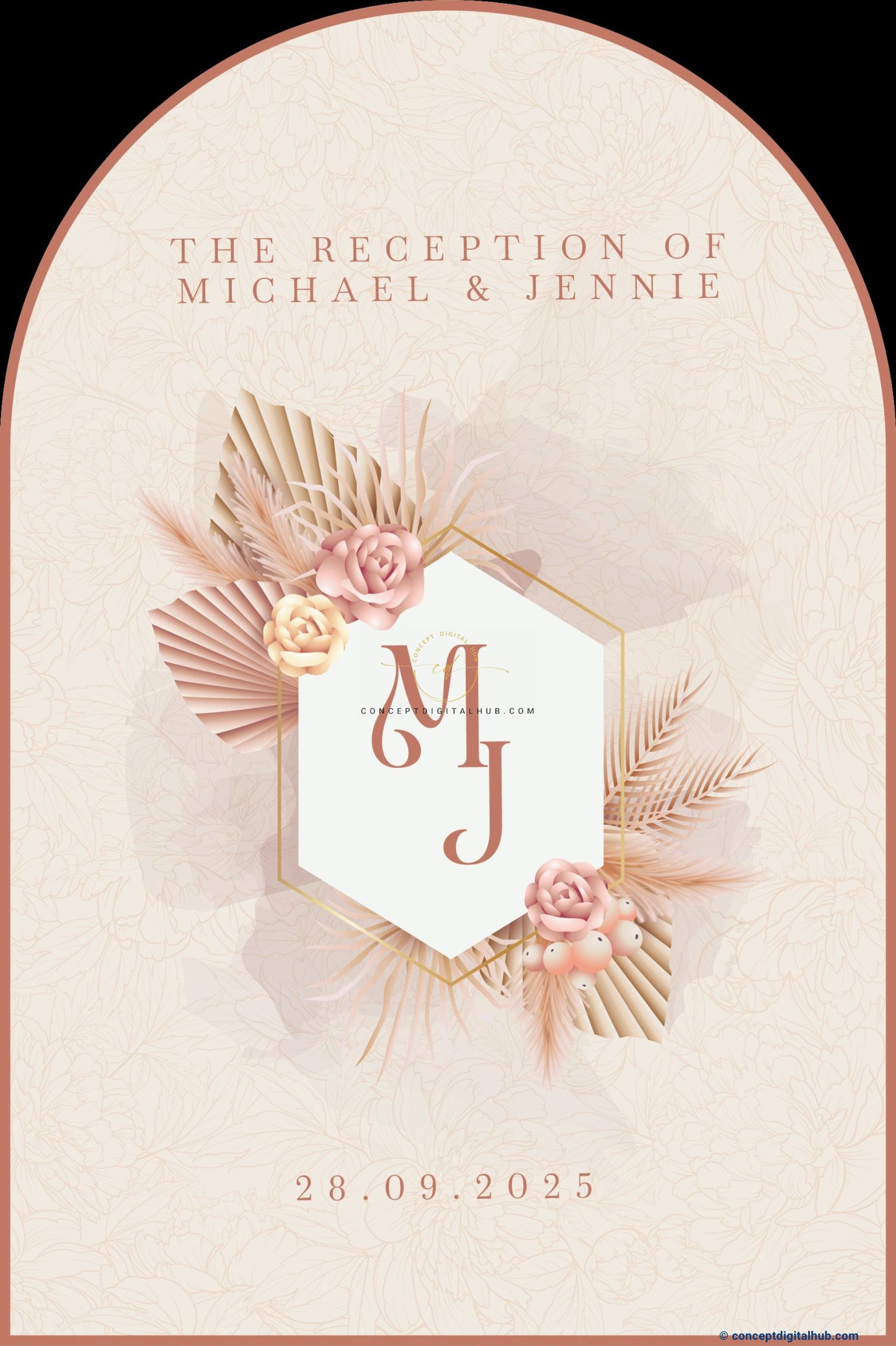 White Rock Color Blush Floral Welcome Board for Wedding Week