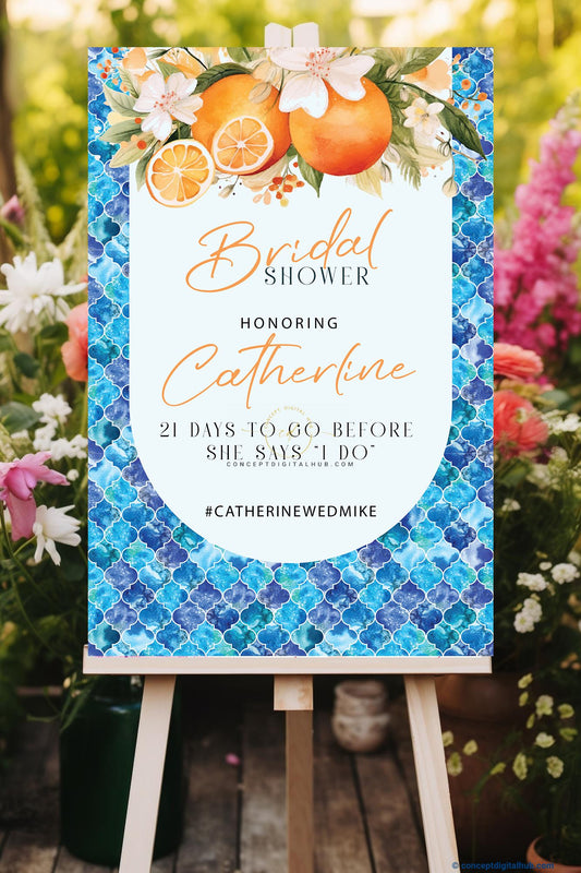Blue Color Orange Fruit Welcome Board for Bridal Shower