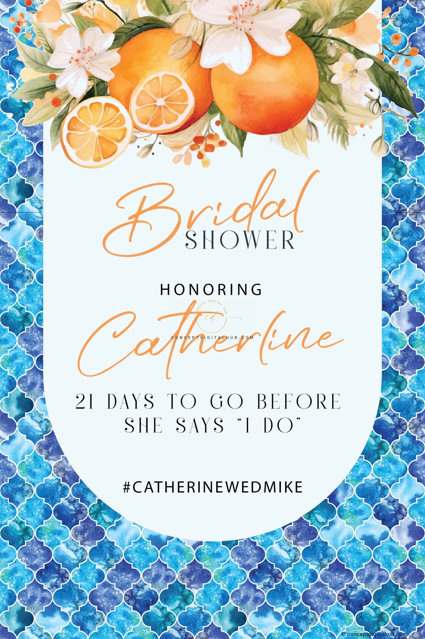 Blue Color Orange Fruit Welcome Board for Bridal Shower