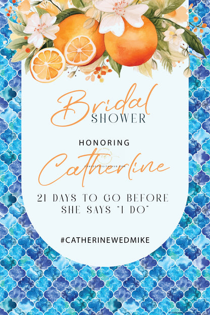 Blue Color Orange Fruit Welcome Board for Bridal Shower