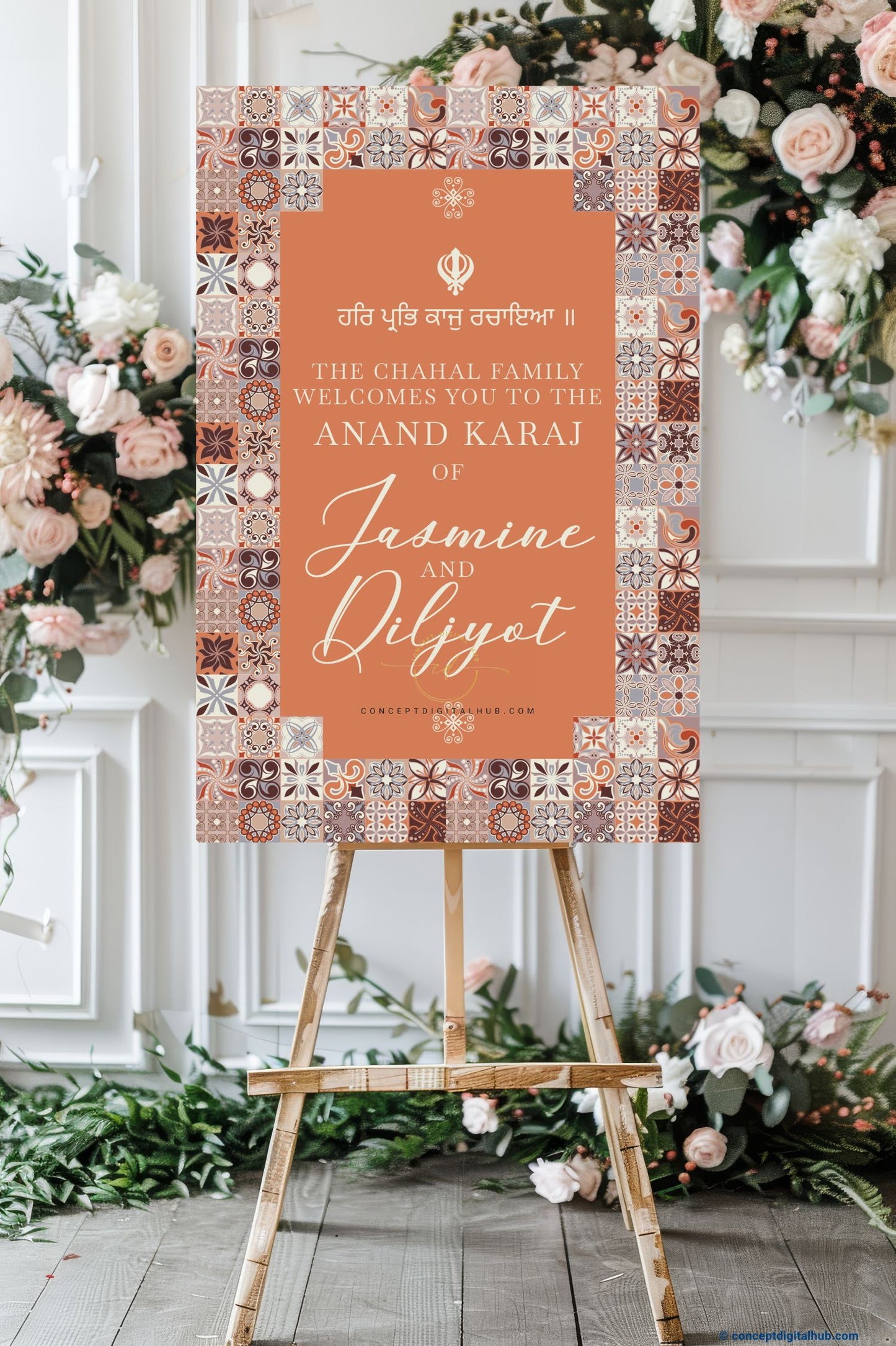 Terracotta Color Khanda Symbol Welcome Board for Wedding Week