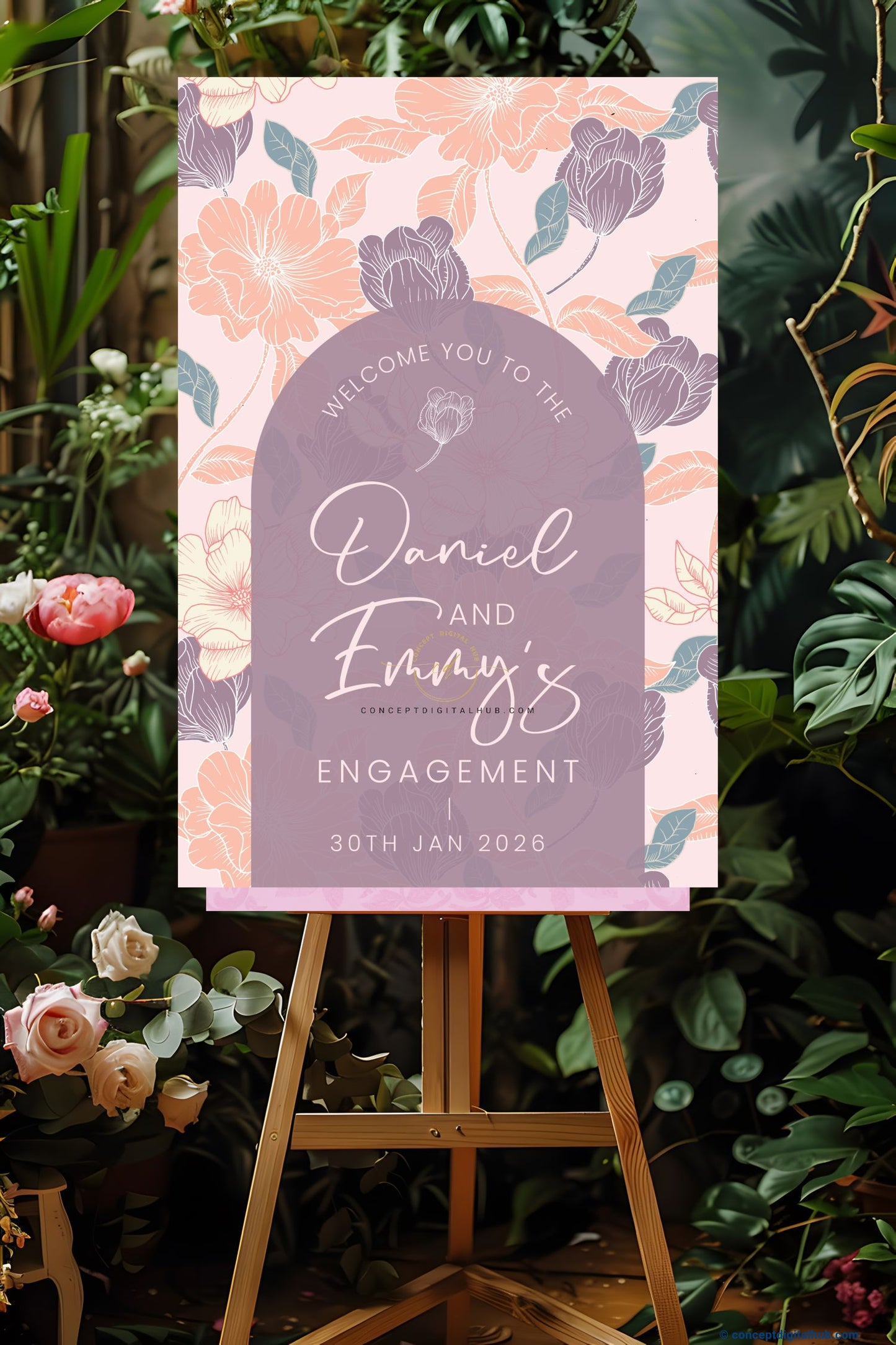 Blush Pink Color Floral Botanical Welcome Board for Engagement