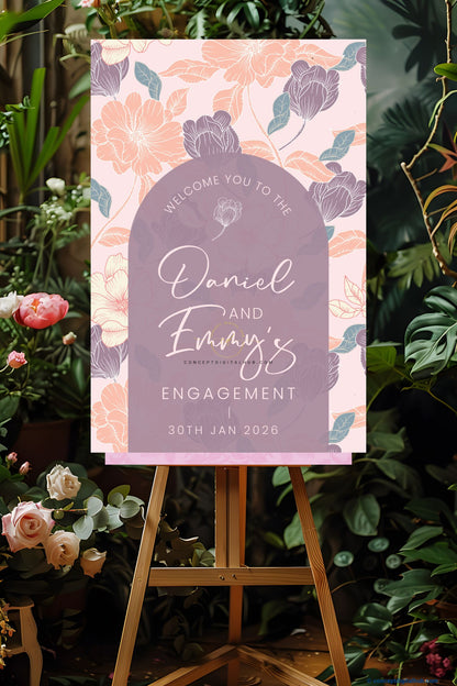 Blush Pink Color Floral Botanical Welcome Board for Engagement