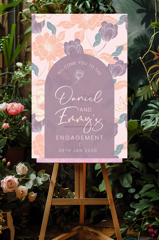 Blush Pink Color Floral Botanical Welcome Board for Engagement