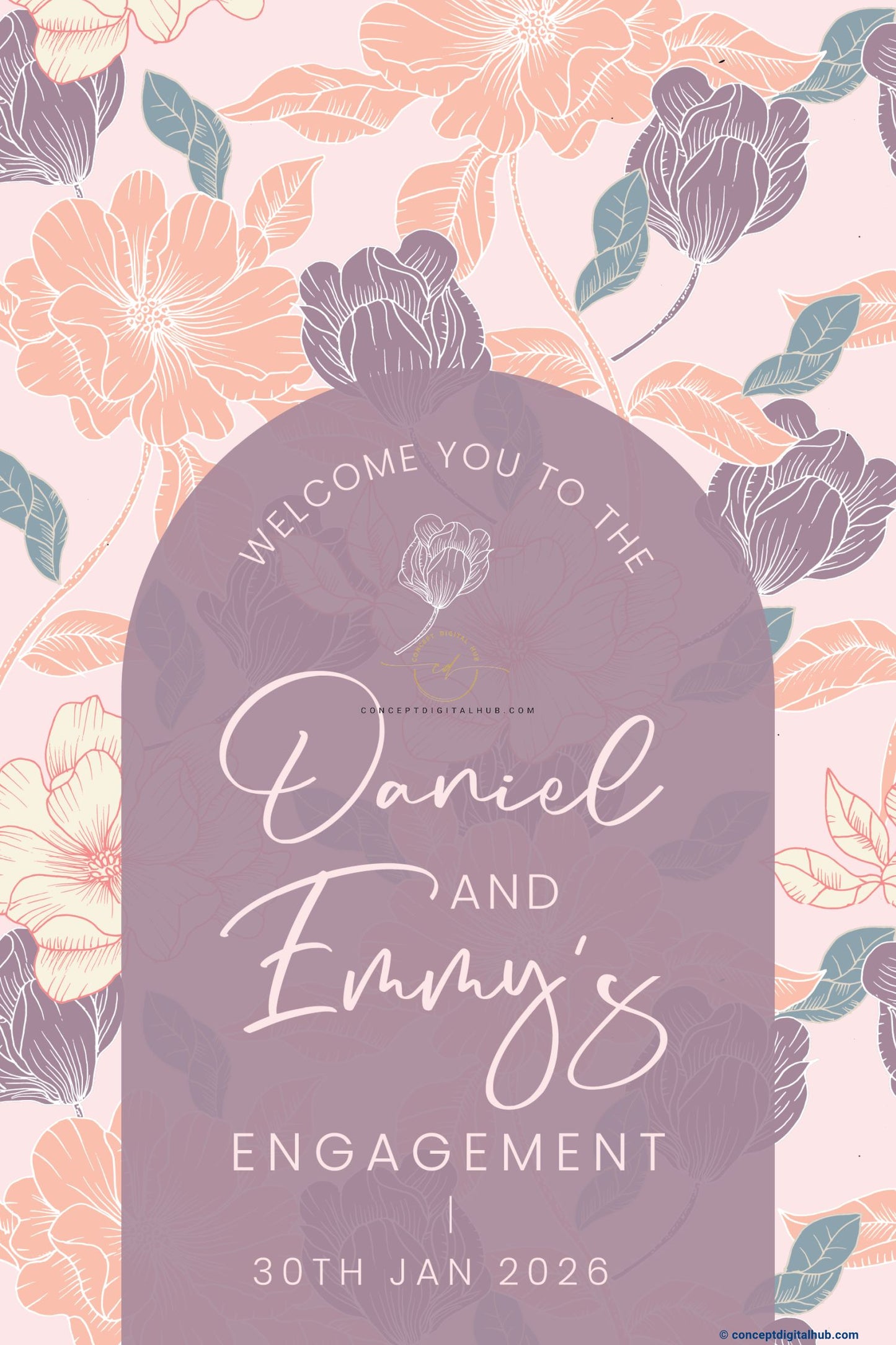 Blush Pink Color Floral Botanical Welcome Board for Engagement