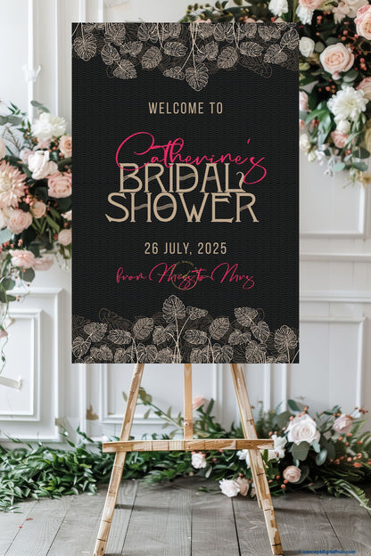 Grey Olive Color Tropical Leaves Welcome Board for Bridal Shower