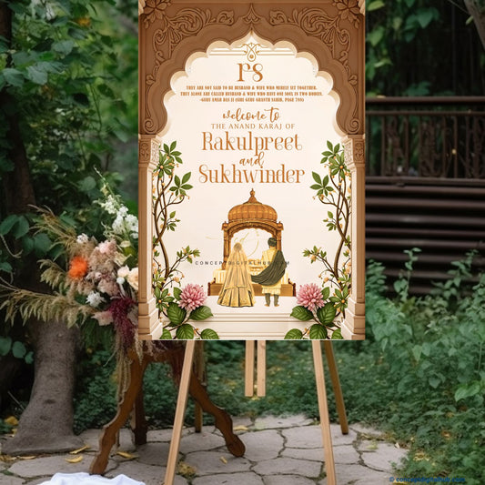 Brown Color Floral Welcome Board for Anand Karaj