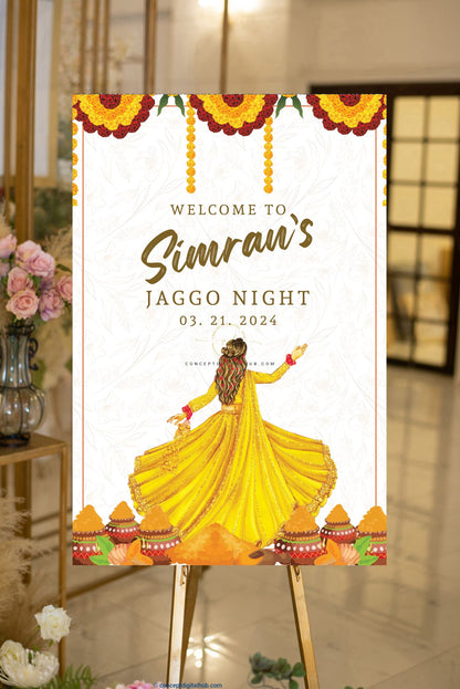 Yellow Jaggo Night Welcome Sign Board