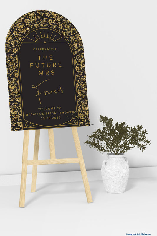 Black and Yellow Color Floral Welcome Board for Bridal Shower