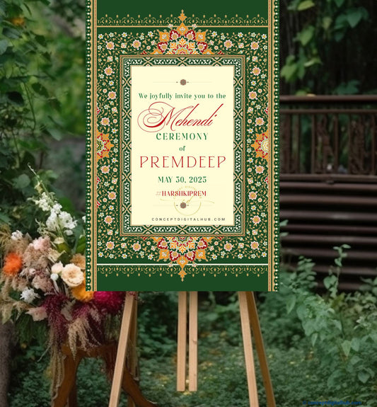 Evergreen Color Flower Vector Welcome Board for Mehndi