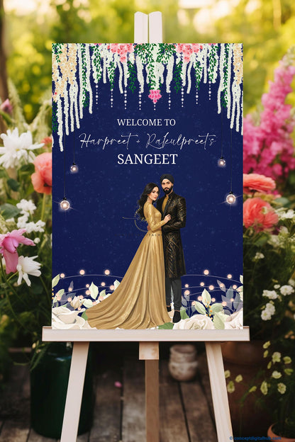 Blue Color couple Welcome Board for Sangeet