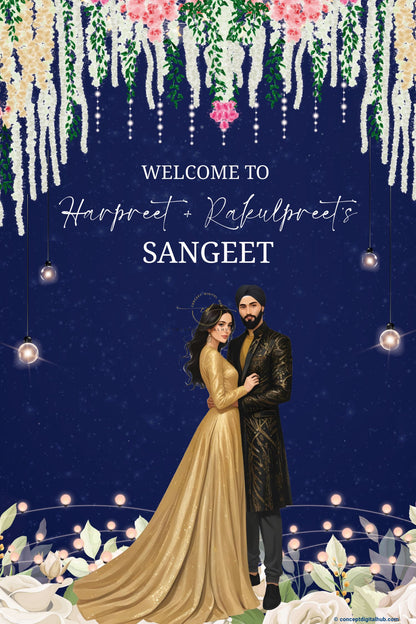 Blue Color couple Welcome Board for Sangeet