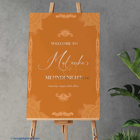 Orange Mehndi Welcome Board