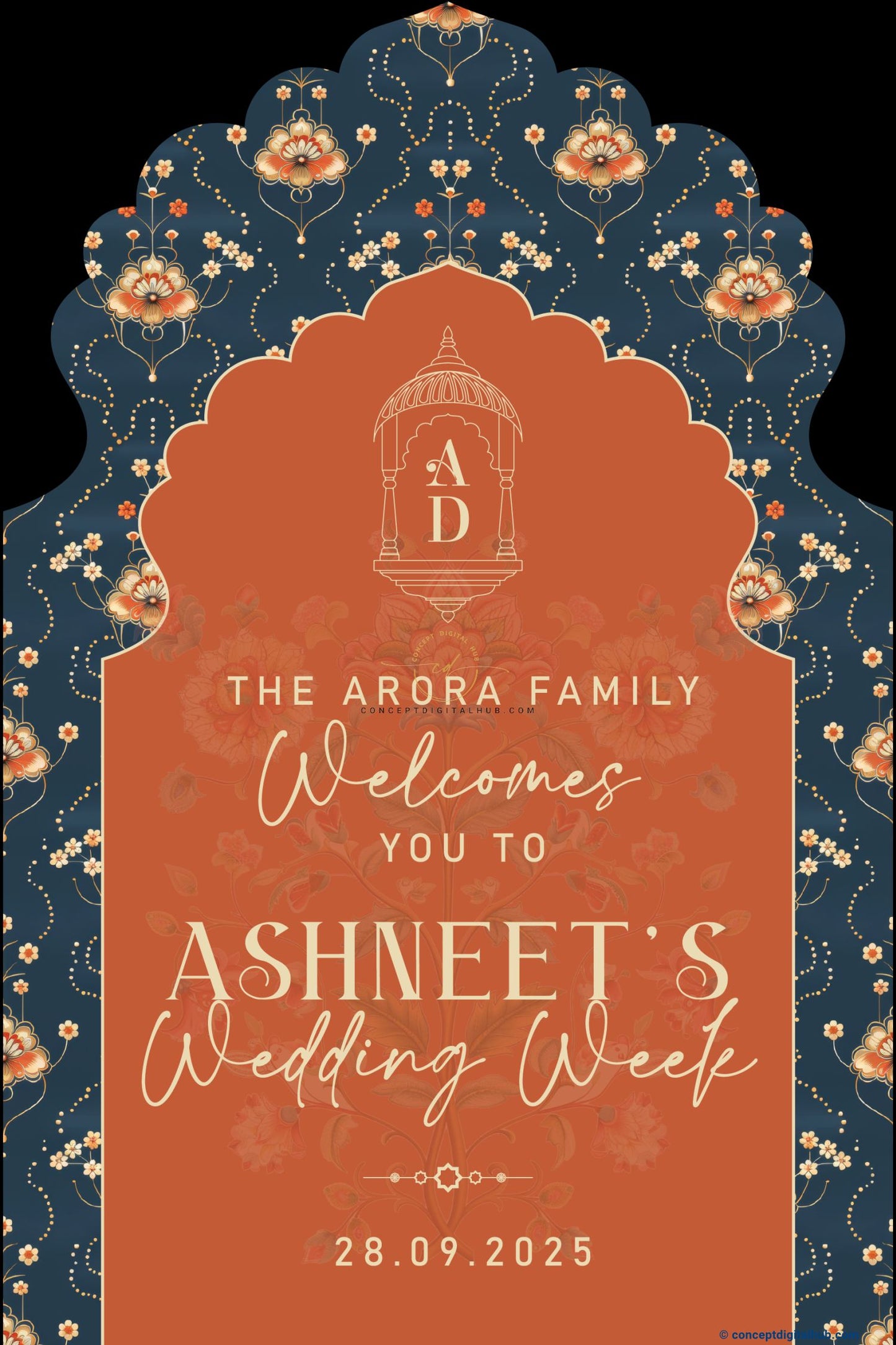 Ruddy Brown Color Mughal Pattern Welcome Board for Wedding Week