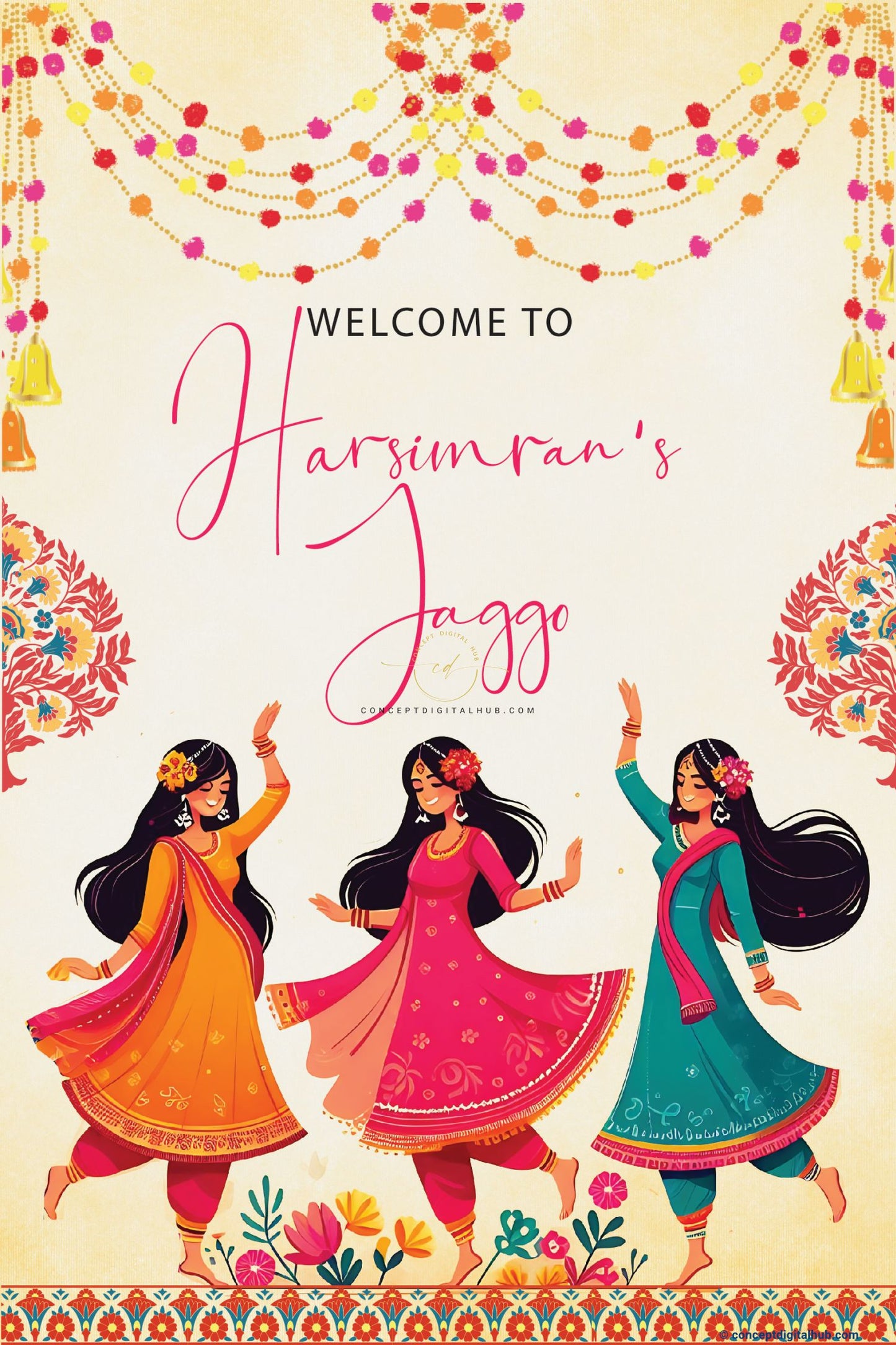 Colorful Happy Teej Welcome Board for Jaggo