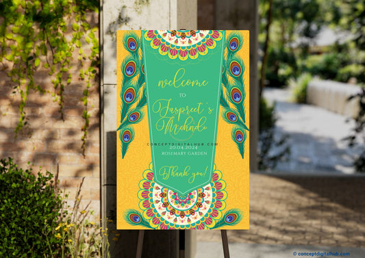 Peafowl Mehndi Welcome Sign Board