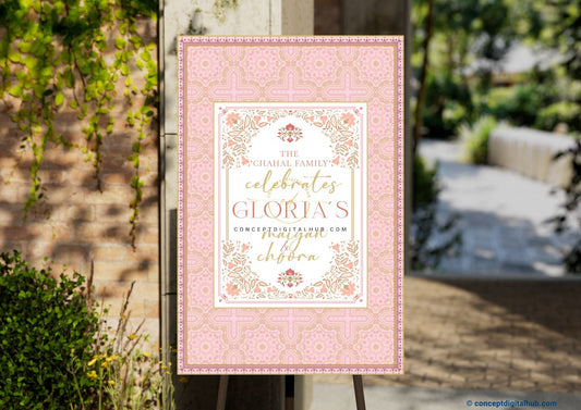 Pink Color Floral Welcome Board for Choora