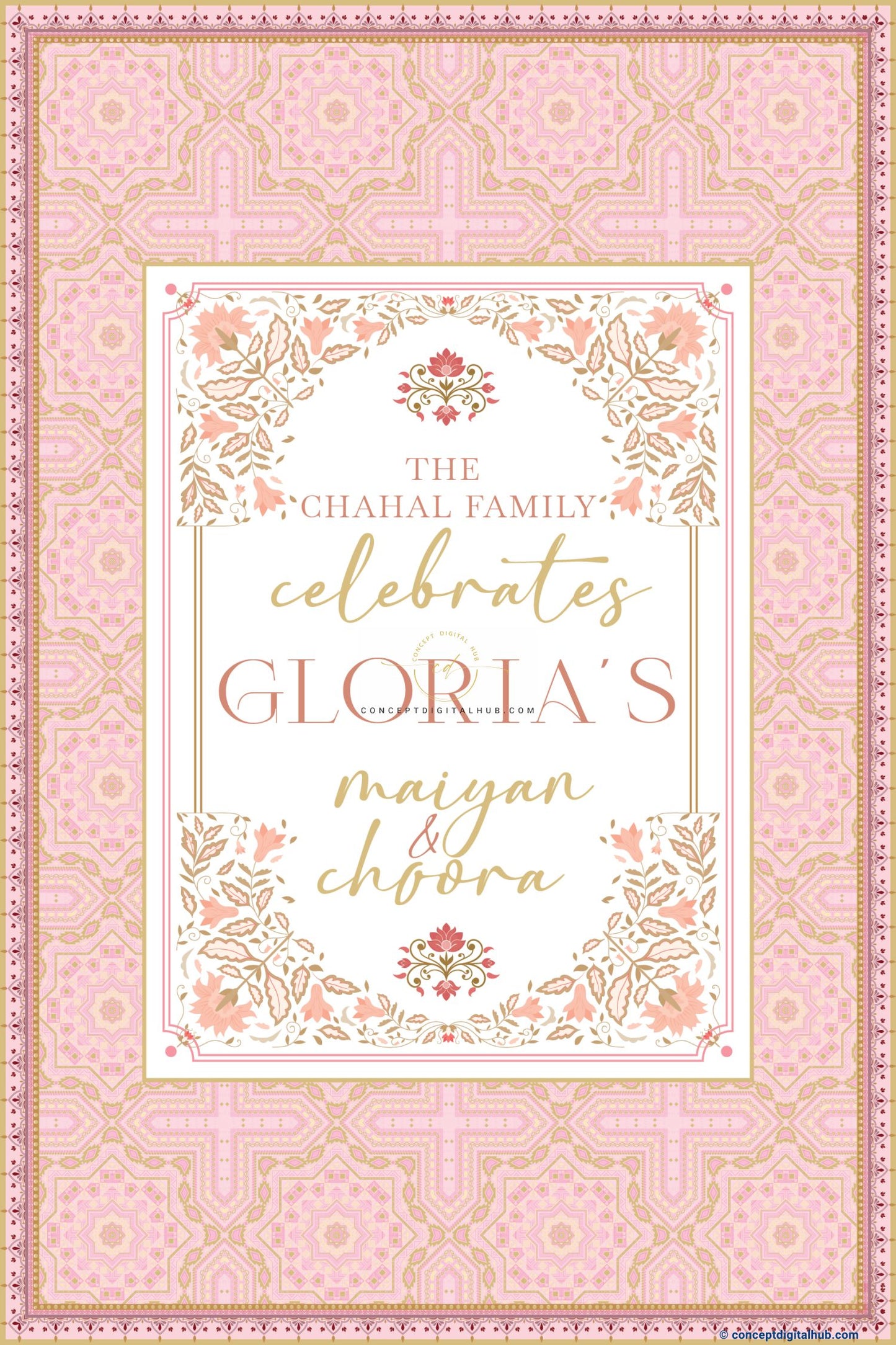 Pink Color Floral Welcome Board for Choora