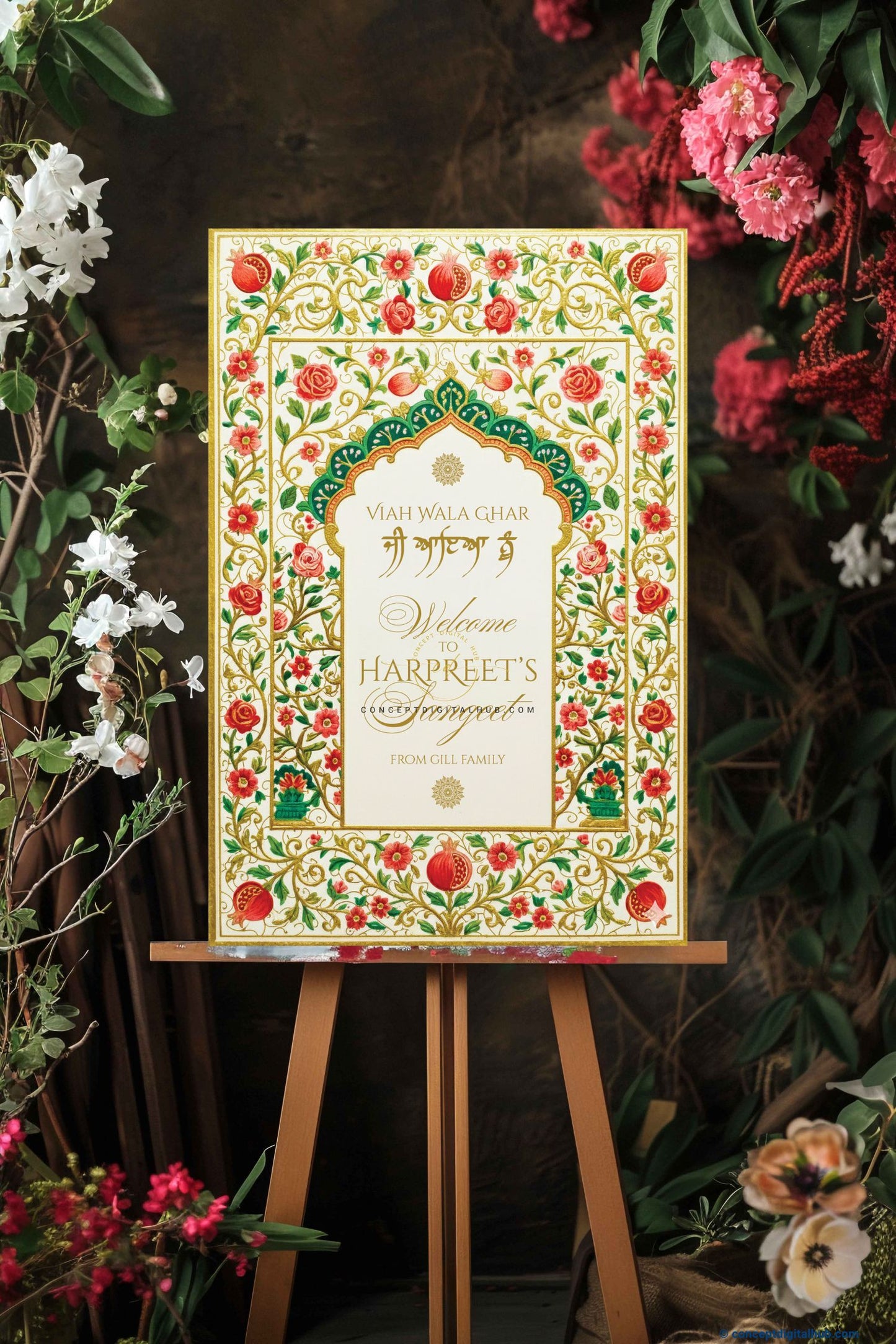 Ivory White Color Floral Welcome Board for Sangeet
