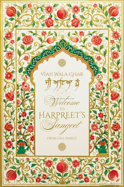 Ivory White Color Floral Welcome Board for Sangeet