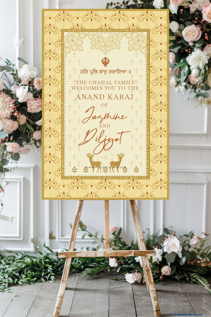 Warm Cream Color Floral Motifs Welcome Board for Wedding Week