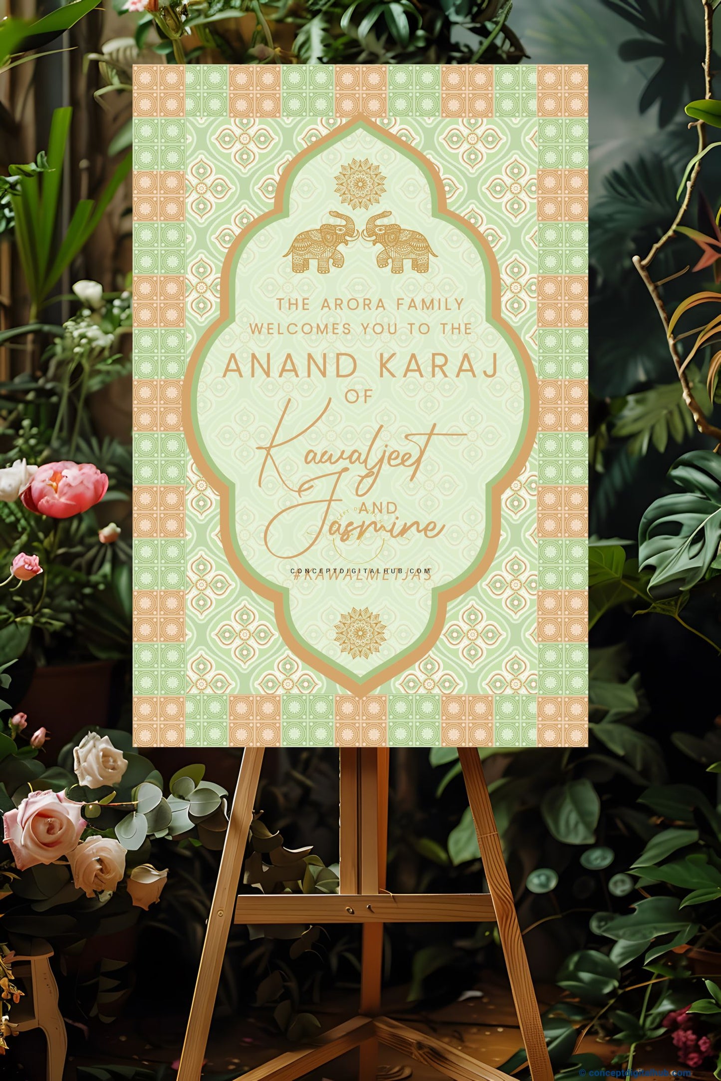 Mint Green Color Floral Motifs Welcome Board for Wedding Week