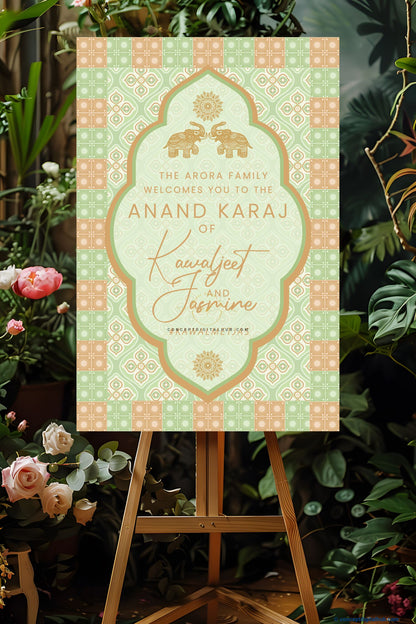 Mint Green Color Floral Motifs Welcome Board for Wedding Week