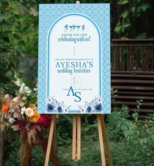 Sky Blue Color Floral Welcome Board for Wedding Festivities