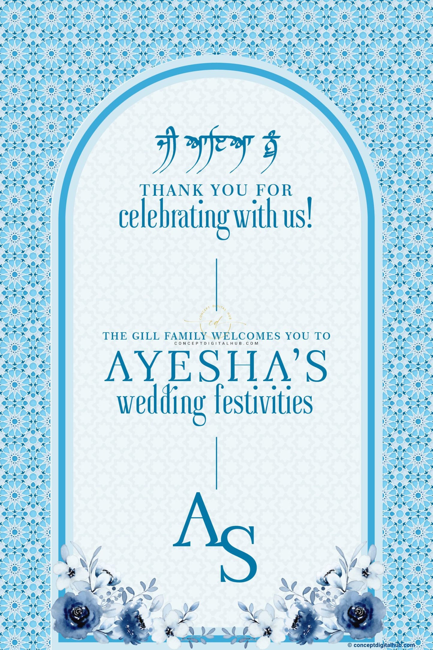 Sky Blue Color Floral Welcome Board for Wedding Festivities