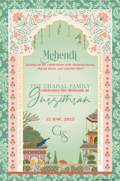 Green Color Peacock Welcome Board for Mehndi
