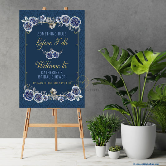 Royal Blue Color Navy Rose Welcome Board for Bridalshower